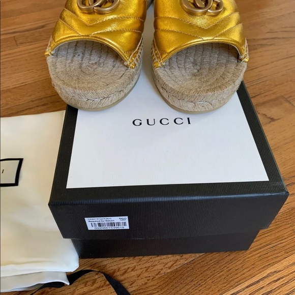 New Gucci Women’s GG Pilar Metallic Espadrille - Picture 2 of 3